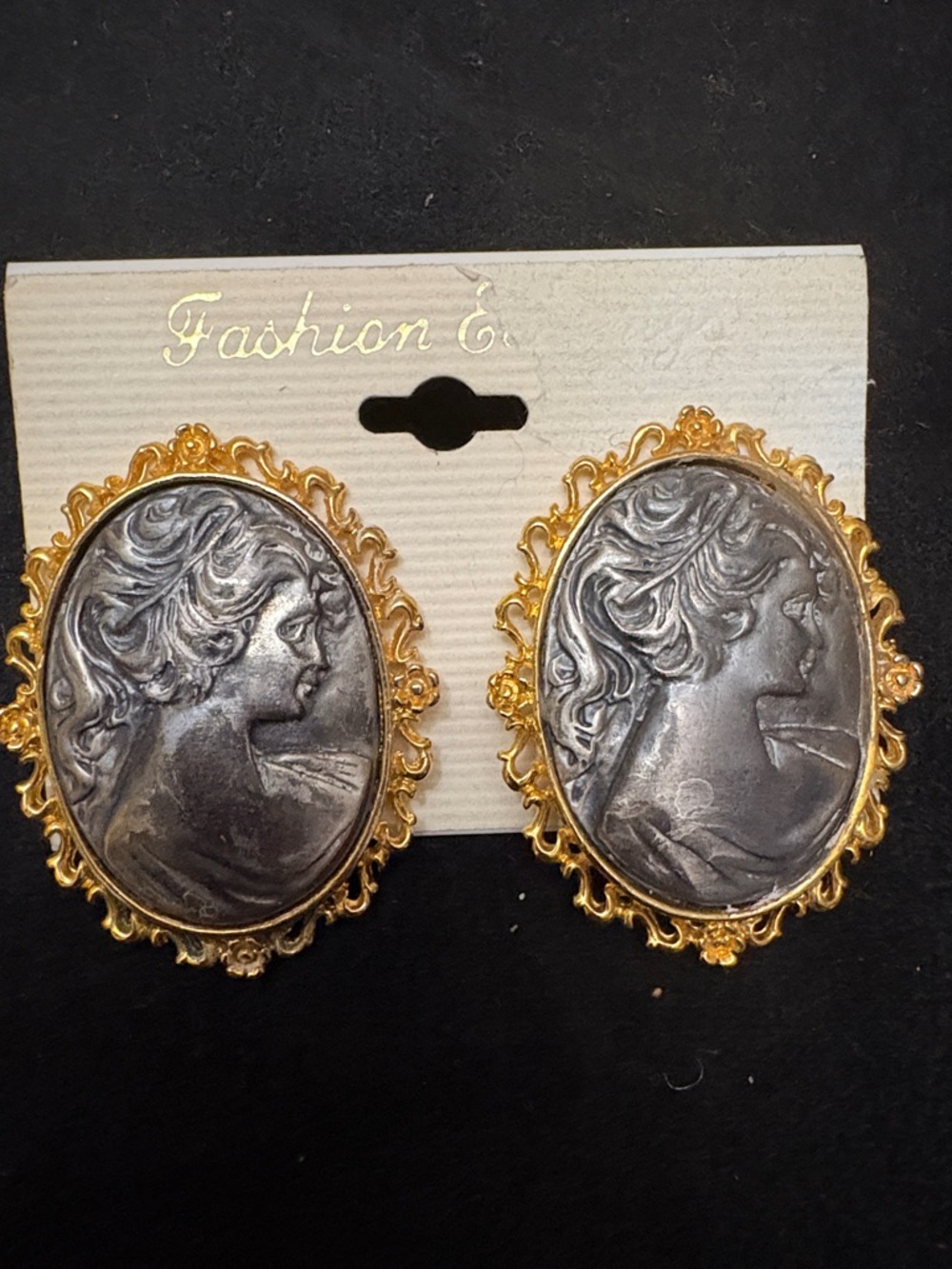 Gold and Silver Cameo Statement Earrings -
